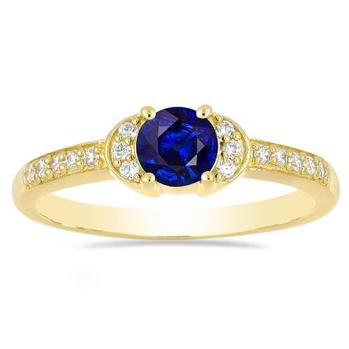 BUY 14K GOLD NATURAL BLUE SAPPHIRE GEMSTONE WITH WHITE DIAMOND CLASSIC RING